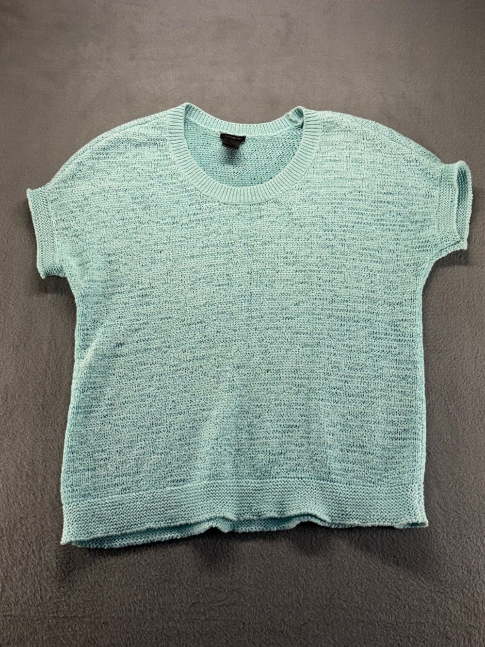 Ann Taylor Women's Open Knit Sweater Top Size Large Mint Green Short Sleeve Crew